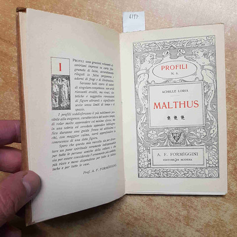 MALTHUS  profili n° 6 ACHILLE LORIA 1909 FORMIGGINI