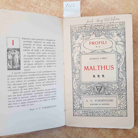 MALTHUS  profili n° 6 ACHILLE LORIA 1909 FORMIGGINI