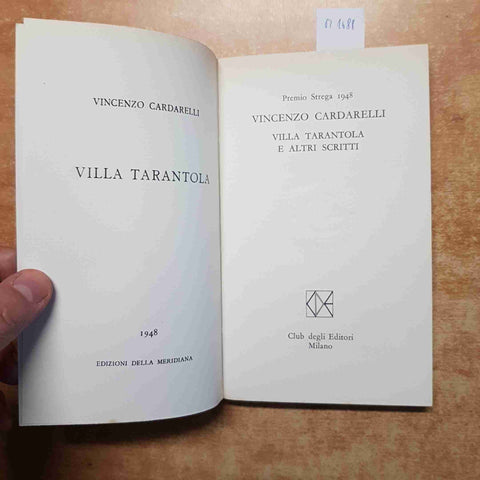 VINCENZO CARDARELLI VILLA TARANTOLA 1972 CDE EDIZIONI DEL MERIDIANA premi strega