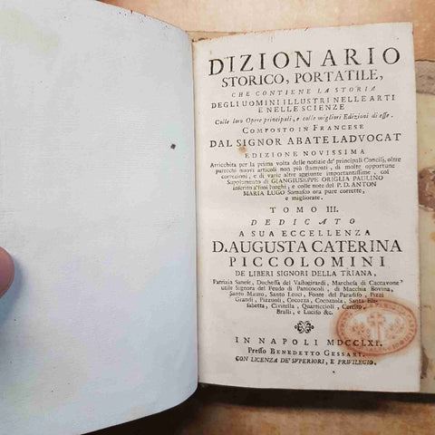 1760 DIZIONARIO STORICO UOMINI ILLUSTRI ARTE E SCIENZE abate Ladvocat  6 VOLUMI