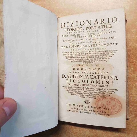 1760 DIZIONARIO STORICO UOMINI ILLUSTRI ARTE E SCIENZE abate Ladvocat  6 VOLUMI