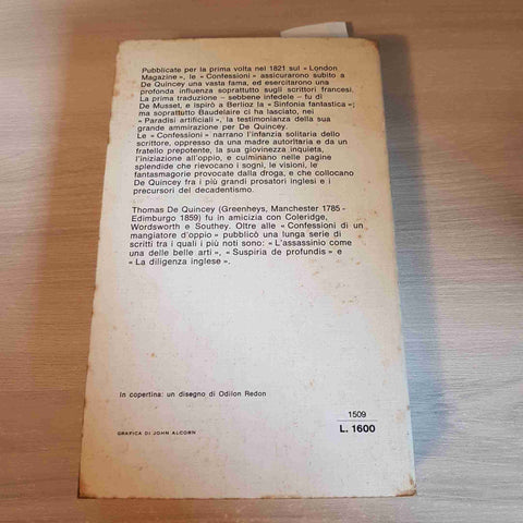 LE CONFESSIONI DI UN MANGIATORE D'OPPIO - THOMAS DE QUINCEY - BUR - 1975