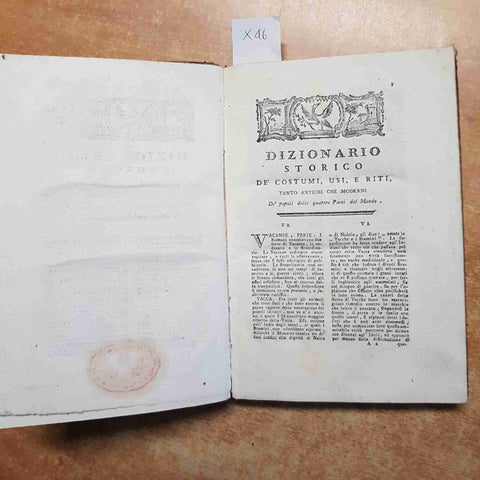 1784 DIZIONARIO UNIVERSALE STORICO E CRITICO DEI COSTUMI LEGGI USI RITI tomo 5