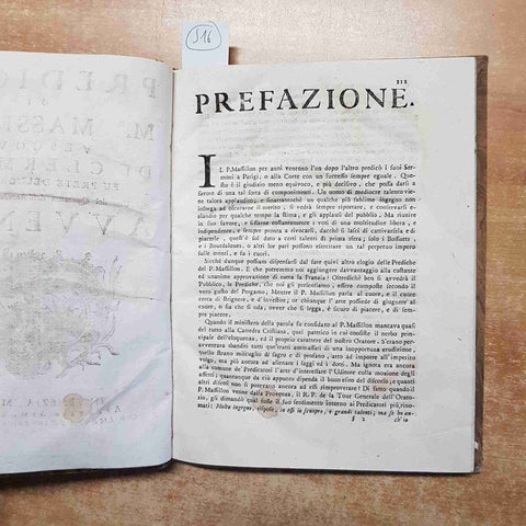 1755 PREDICHE DI MASSILLON VESCOVO DI CLERMONT FU PRETE ORATORIO AVVENTO occhi