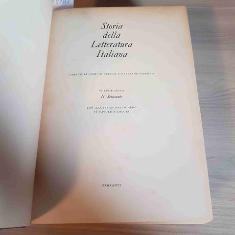 IL SETTECENTO VOL. 6 - STORIA DELLA LETTERATURA ITALIANA - GARZANTI - 1968