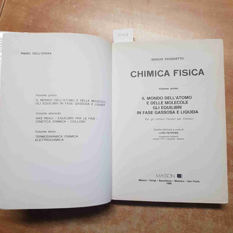 CHIMICA FISICA Sergio Pasquetto VOLUME PRIMO 1988 MASSON