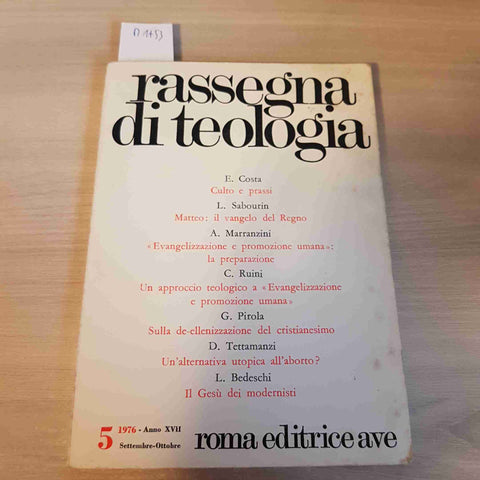 RASSEGNA DI TEOLOGIA 5 CULTO, VANGELO, ABORTO, ELLENIZZAZIONE - AVE - 1976