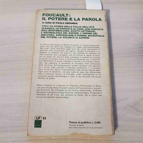 FOUCAULT: IL POTERE E LA PAROLA - PAOLO VERONESI - ZANICHELLI - 1978