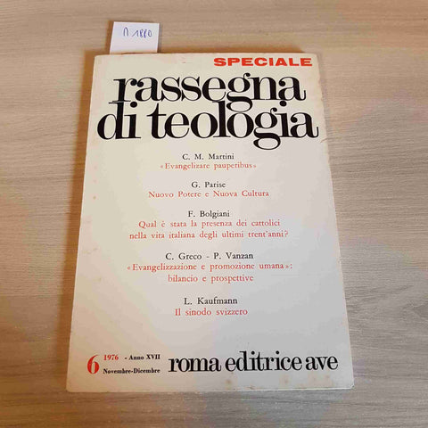 RASSEGNA DI TEOLOGIA 6 sinodo evangelizzazione cristiani ROMA EDITRICE AVE 1976