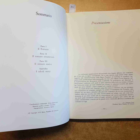 IL TORRAZZO E IL SUO RESTAURO saracino POPOLARE DI CREMONA 1979 libro + tavole