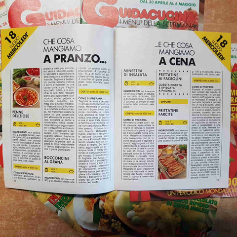 LOTTO 12 NUMERI GUIDACUCINA I MENU' DELLA SETTIMANA 1984 MONDADORI ricette