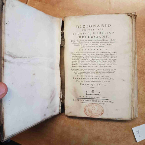 1784 DIZIONARIO UNIVERSALE STORICO E CRITICO DEI COSTUMI 5 tomi REMONDINI