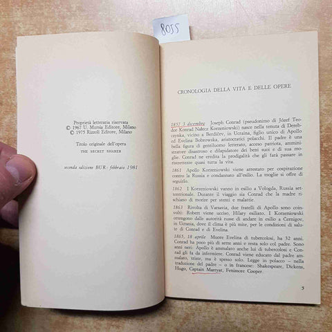 JOSEPH CONRAD IL COMPAGNO SEGRETO 1981 BUR andrea zanzotto ITALIANO/INGLESE