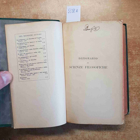 DIZIONARIO DI SCIENZE FILOSOFICHE manuali Hoepli 3°EDIZIONE - C. RANZOLI 1926