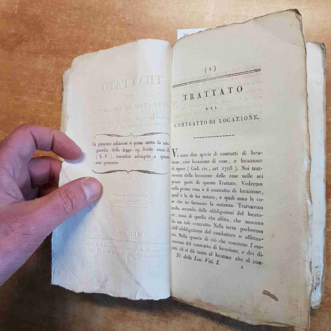 OPERE DI POTHIER TRATTATO DEI CONTRATTI DI LOCAZIONE volume primo 1817 SONZOGNO