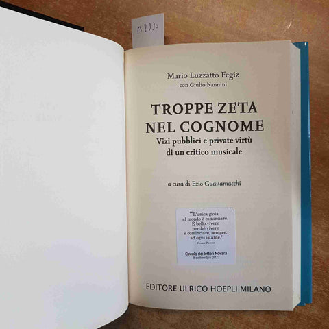 MAIO LUZZATTO FEGIZ Troppe Zeta nel cognome 2017 HOEPLI prefazione PIPPO BAUDO