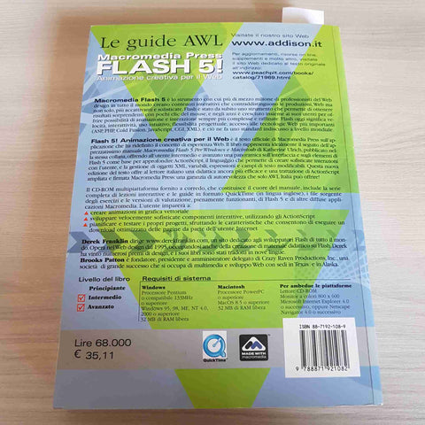 MACROMEDIA PRESS FLASH 5! animazione DEREK FRANKLIN PATTON 2001 ADDISON WESLEY