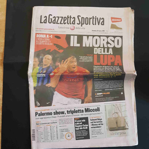 LA GAZZETTA SPORTIVA 28 MARZO 2010 scudetto roma totti mourinho ranieri toni