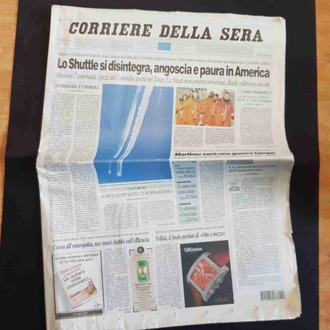 CORRIERE DELLA SERA 2 FEBBRAIO 2003 LO SHUTTLE SI DISINTEGRA bush nasa columbia