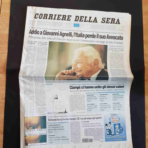 CORRIERE DELLA SERA 25 GENNAIO 2003 ADDIO A GIOVANNI AGNELLI GIANNI fiat romiti