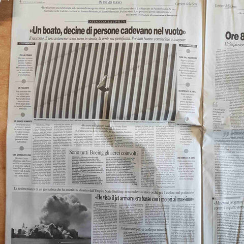 CORRIERE DELLA SERA 12 SETTEMBRE 2001 ATTACCO ALL'AMERICA CROLLO TORRI GEMELLE