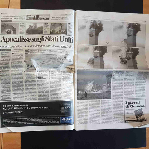 LA REPUBBLICA 12 SETTEMBRE 2001 ATTACCO ALL'AMERICA crollo torri gemelle