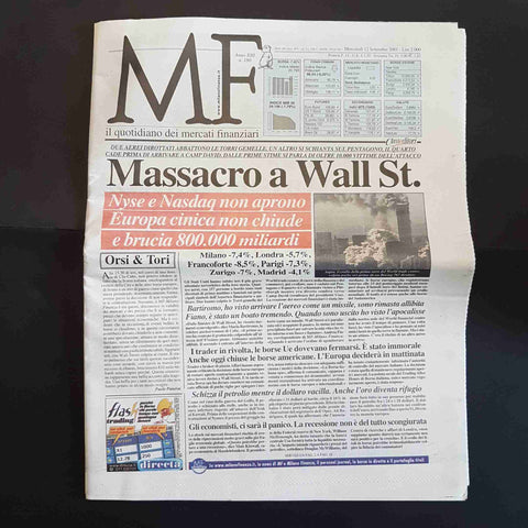 MF MILANO FINANZA 12 SETTEMBRE 2001 MASSACRO A WALL STREET crollo torri gemelle
