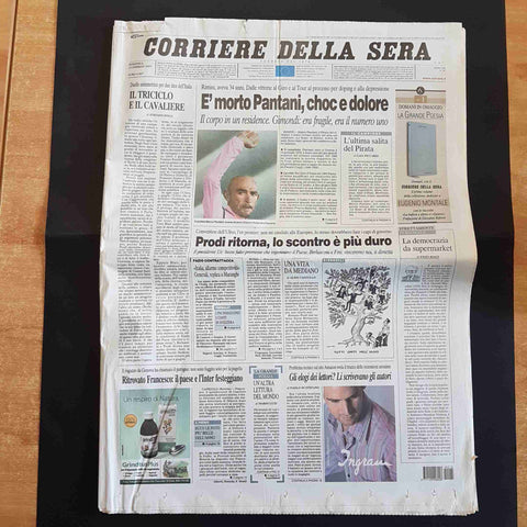CORRIERE DELLA SERA 15 FEBBRAIO 2004 E' MORTO MARCO PANTANI il pirata ciclismo