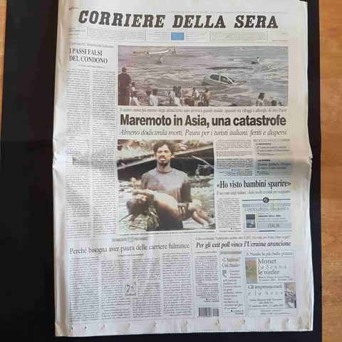 CORRIERE DELLA SERA 27 DICEMBRE 2004 MAREMOTO IN ASIA UNA CATASTROFE tsunami