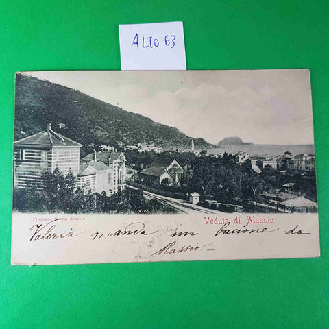 CARTOLINA VEDUTA DI ALASSIO PROSPERO CROCE isola gallinara1902 VIAGGIATA SCRITTA
