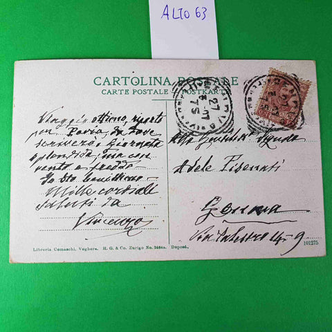 CARTOLINA UN SALUTO DA VOGHERA pavia STABILIMENTO BAGNI 1907 VIAGGIATA SCRITTA