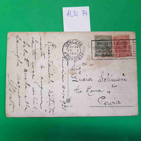 CARTOLINA VENEZIA ISOLA DI SAN GIORGIO E BRAGOZZO 1921 VIAGGIATA SCRITTA