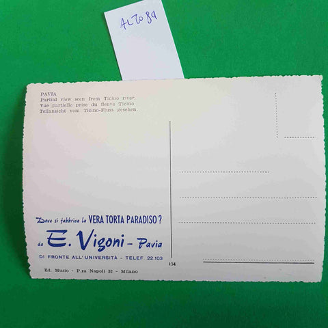 CARTOLINA POSTALE PAVIA VEDUTA PARZIALE DAL TICINO promo torta paradiso VIGONI