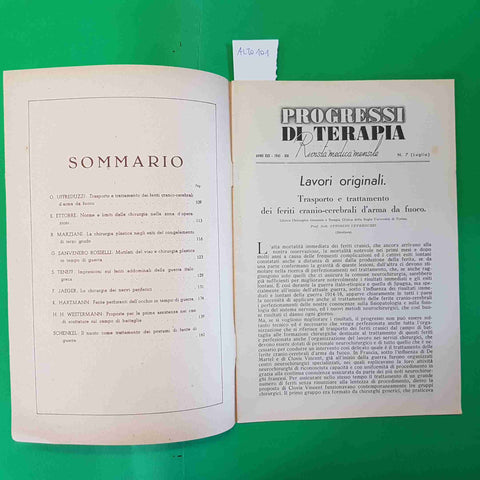 PREGRESSI DI TERAPIA rivista medica mensile LUGLIO 1941 feriti arma da fuoco