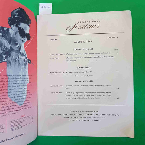 SHARP & DOHME SEMINAR VOL.6 N°3 AUGUST 1944 clinical conference medical