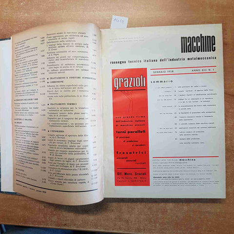 MACCHINE RASSEGNA TECNICA INDUSTRIA METALMECCANICA 6 numeri GENNAIO-GIUGNO 1958