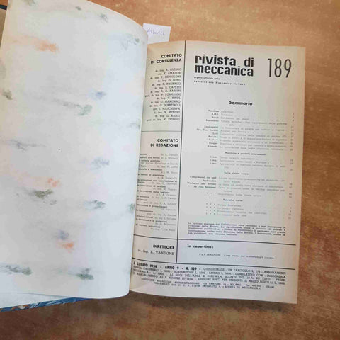 RIVISTA DI MECCANICA 6 NUMERI LUGLIO-DICEMBRE 1958 RILEGATI COPERTINA RIGIDA