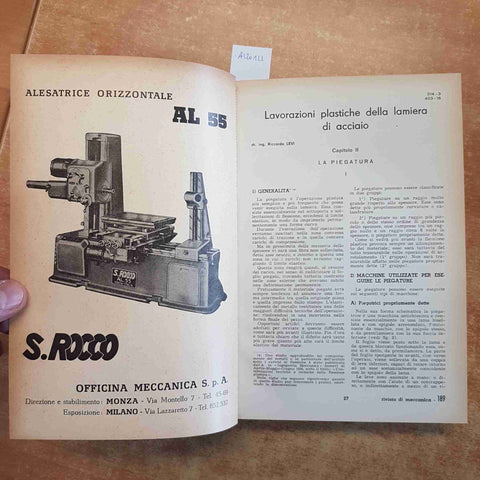 RIVISTA DI MECCANICA 6 NUMERI LUGLIO-DICEMBRE 1958 RILEGATI COPERTINA RIGIDA
