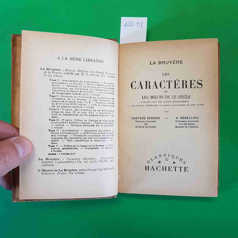 LA BRUYERE - LES CARACTERES OU LES MOEURS DE CE SIECLE 1953 HACHETTE