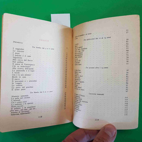 GIOCHI! RACCOLTA DI GIOCHI E LAVORETTI edizioni F.A.R.I. 1950 VITA E PENSIERO