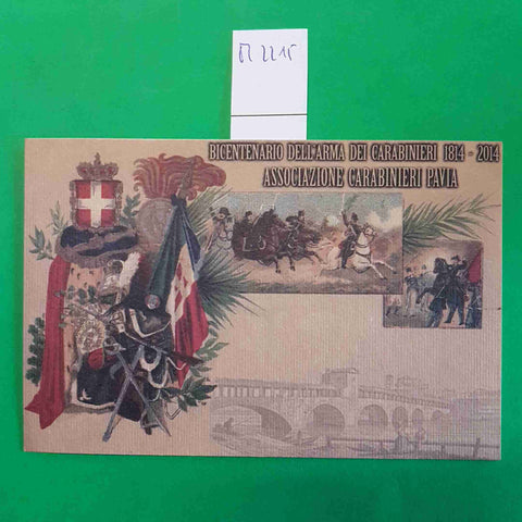 CARTOLINA BICENTENARIO DELL'ARMA DEI CARABINIERI 1814-2014 ASSOCIAZIONE PAVIA