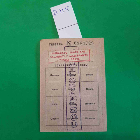 TESSERA SINDACATO CGIL 1948 sindacale CONFEDERAZIONE GENERALE ITALIAN DEL LAVORO
