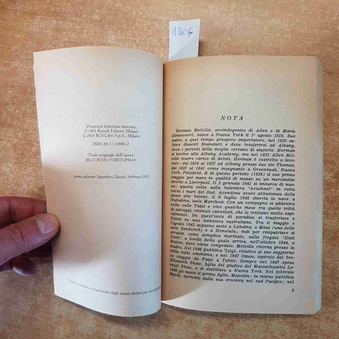 HERMAN MELVILLE - BILLY BUDD GABBIERE DI PARROCCHETTO 2003 SUPERBUR CLASSICI