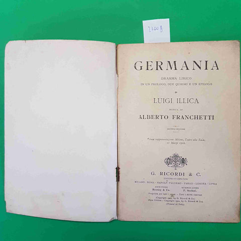 GERMANIA DRAMMA LIRICO DI LUIGI ILLICA 1902 RICORDI musica ALBERTO FRANCHETTI
