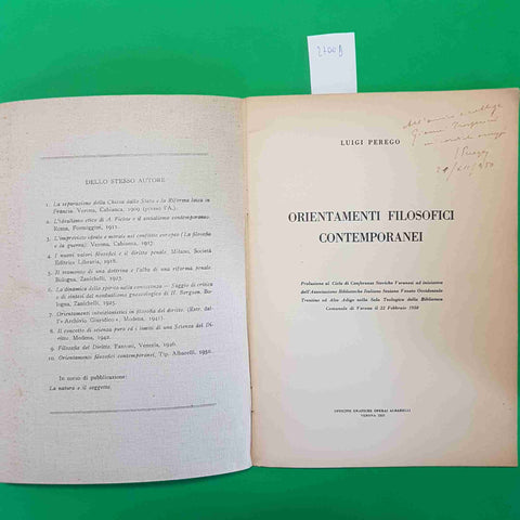 LUIGI PEREGO autografato! ORIENTAMENTI FILOSOFICI CONTEMPORANEI 1950 VERONA