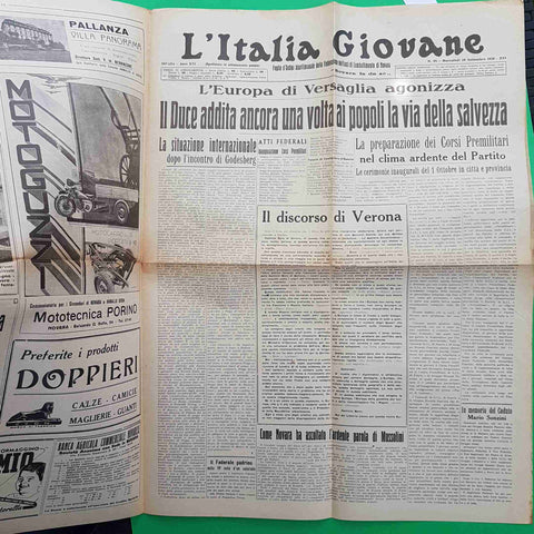 CRONACA DI NOVARA 28 SETTEMBRE 1938 L'ITALIA GIOVANE DEI FASCI COMBATTENTI duce