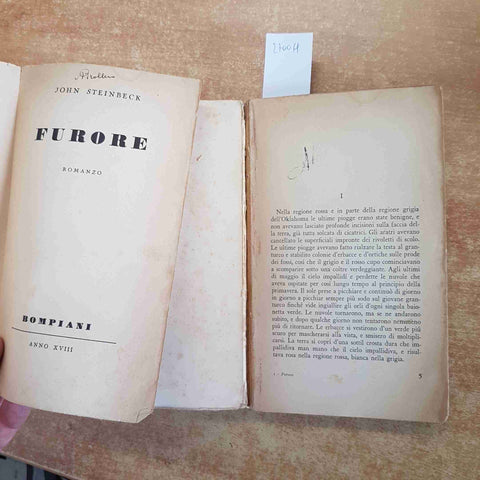 JOHN STEINBECK - FURORE 1° EDIZIONE 20 GENNAIO 1940 BOMPIANI da restaurare!!!