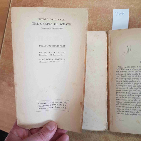 JOHN STEINBECK - FURORE 1° EDIZIONE 20 GENNAIO 1940 BOMPIANI da restaurare!!!