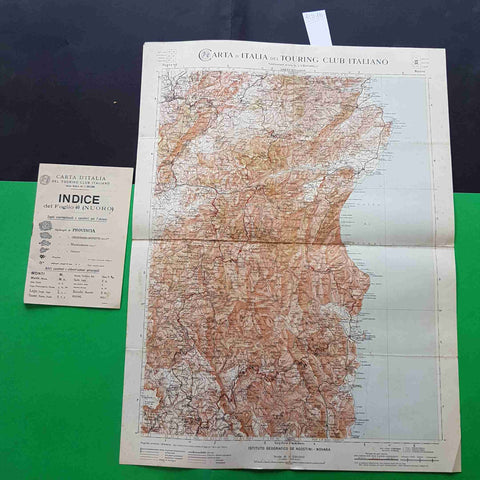CARTA D'ITALIA TOURING CLUB 1913 FOGLIO 40 NUORO SCALA 1:250.000 + INDICE