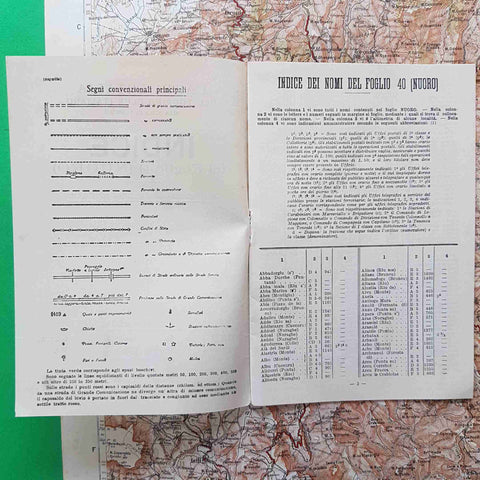CARTA D'ITALIA TOURING CLUB 1913 FOGLIO 40 NUORO SCALA 1:250.000 + INDICE